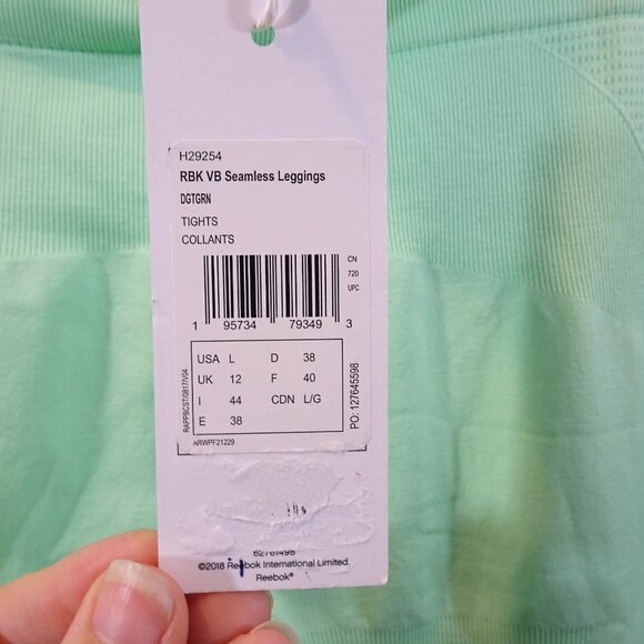Reebok x Victoria Beckham Womens Seamless Leggings Mint Green Size L NEW - Picture 6 of 7